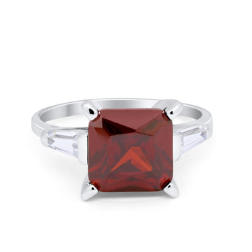 Wedding Ring Princess Cut Baguette Simulated Garnet CZ 925 Sterling Silver